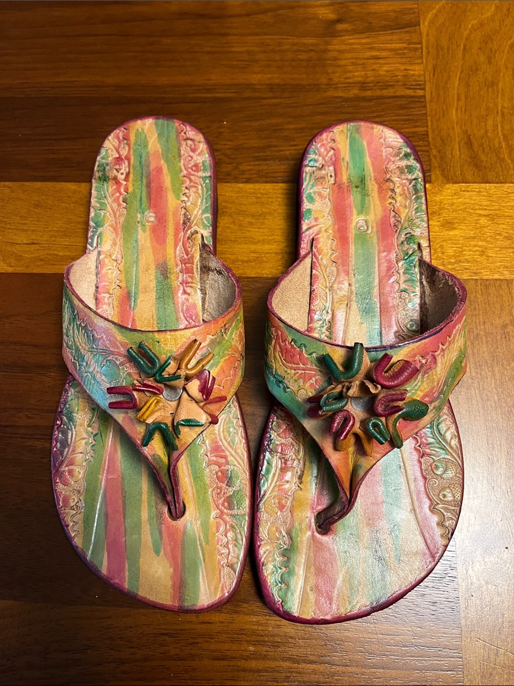 Colorful Leather Women’s Thong Sandals - Multi, fits 8.5 USA size
